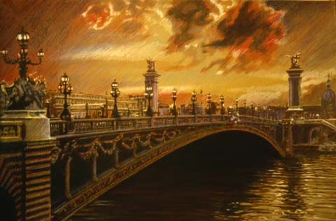 pont (bridge) alexandre 3, paris, painting, pastels