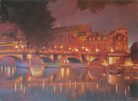 pont neuf, oil on canvas by michel leconte