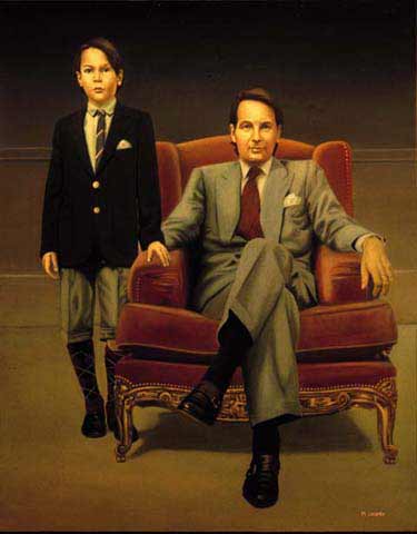 portrait de bertrand djian et son fils, huiile sur toile